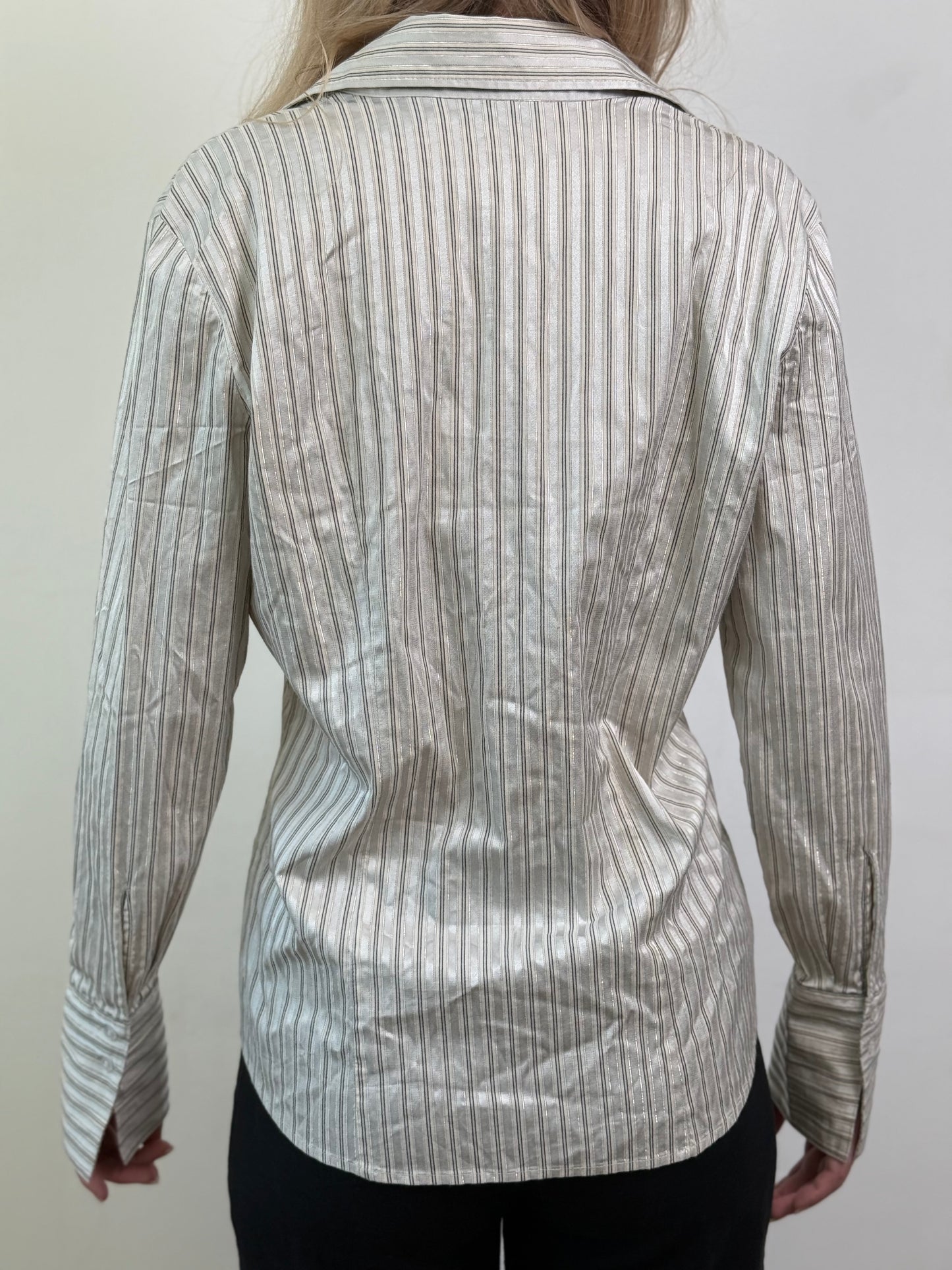 WHITE/SILVER PINSTRIPED BLOUSE