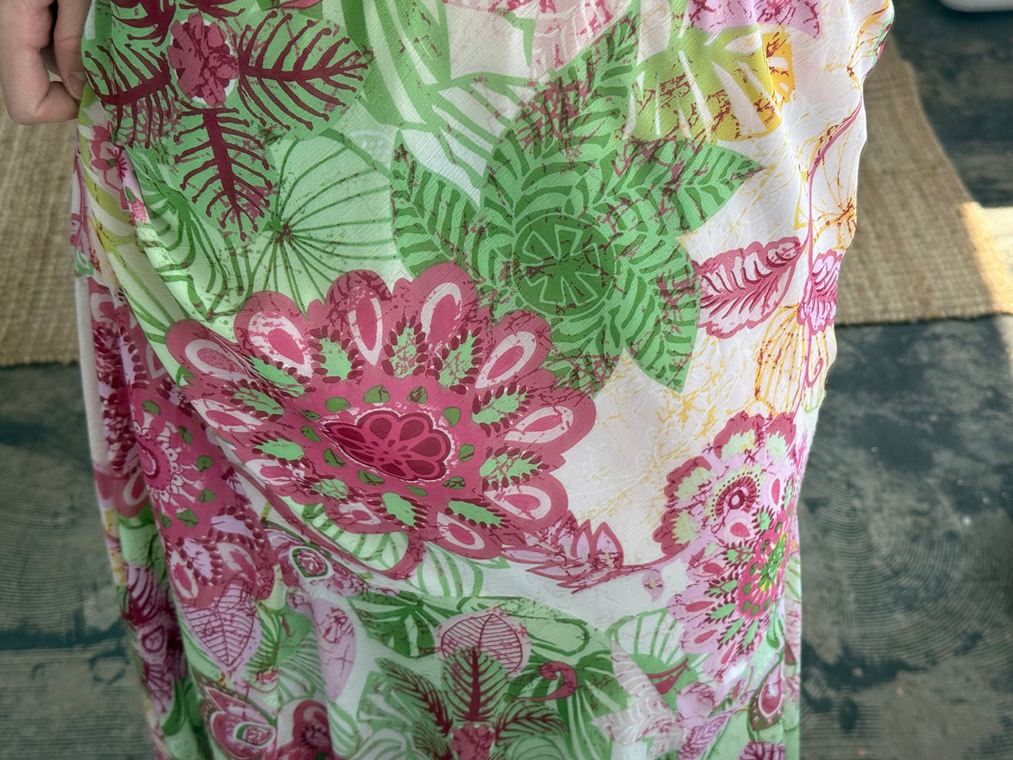FLORAL PINK/GREEN MIDI SKIRT