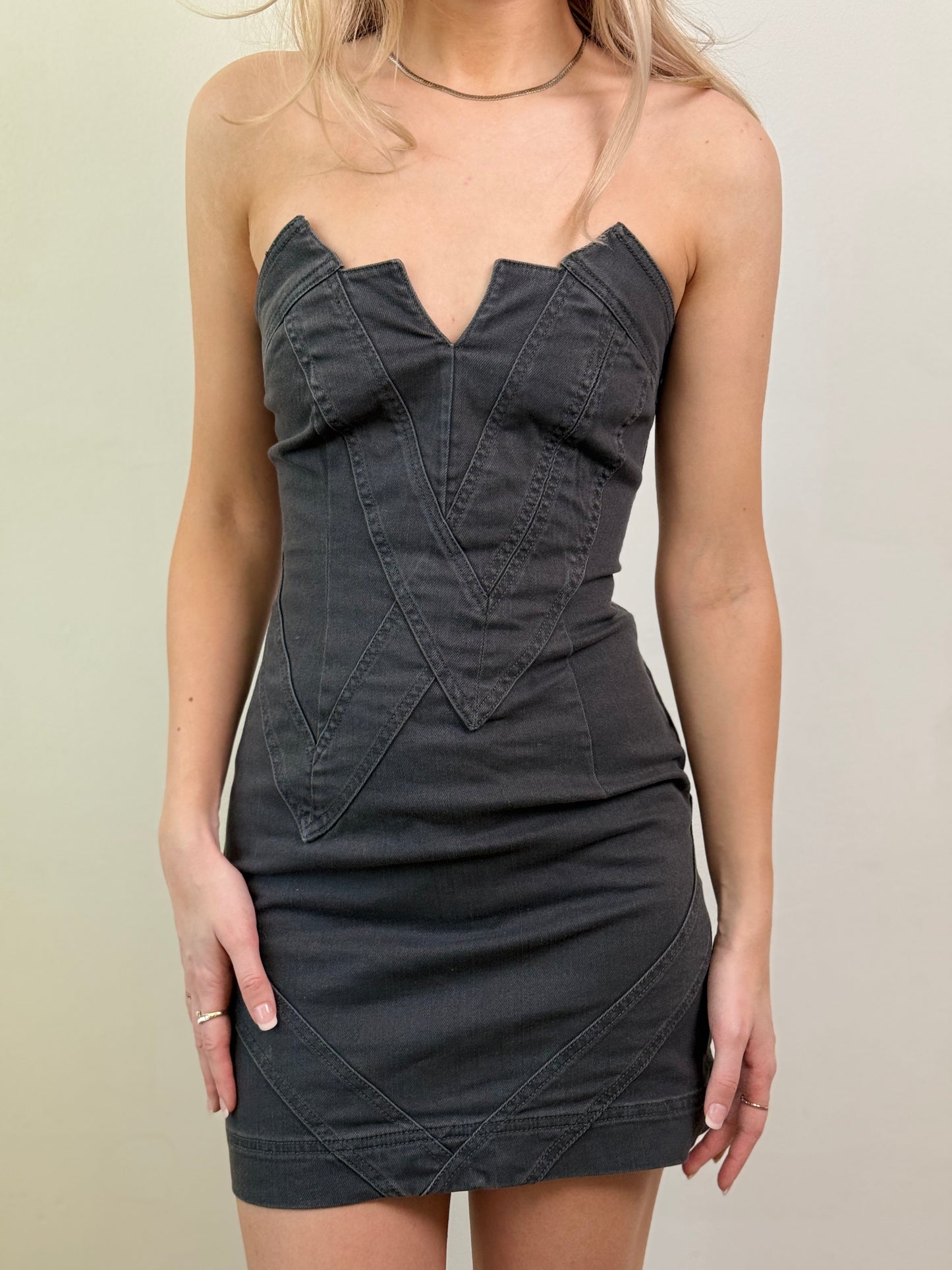 GREY DENIM MINI DRESS