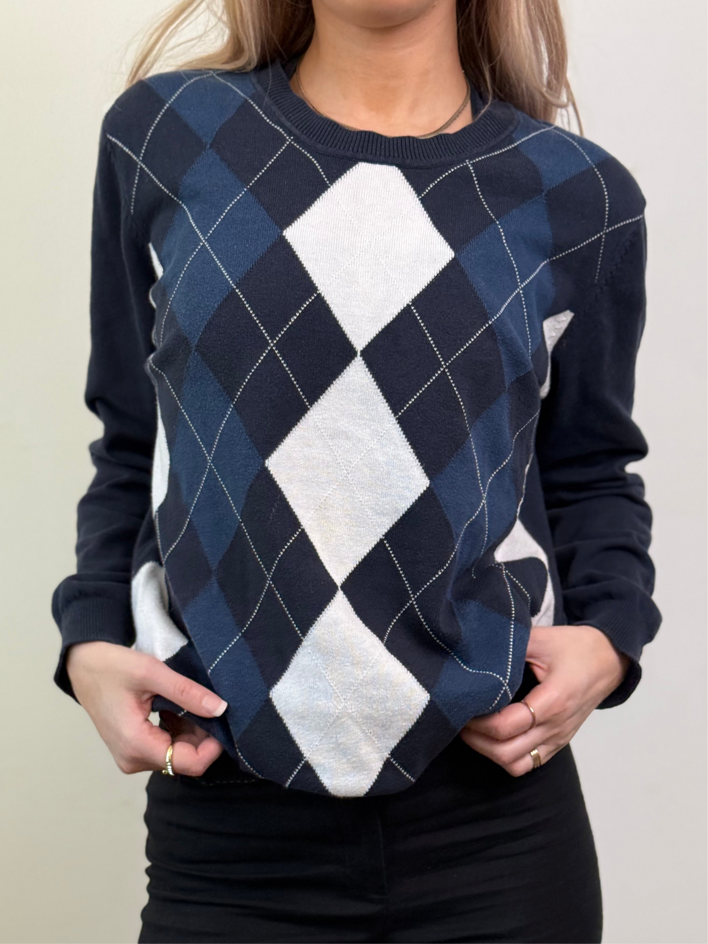 NAVY ARGYLE-PATTERN JUMPER