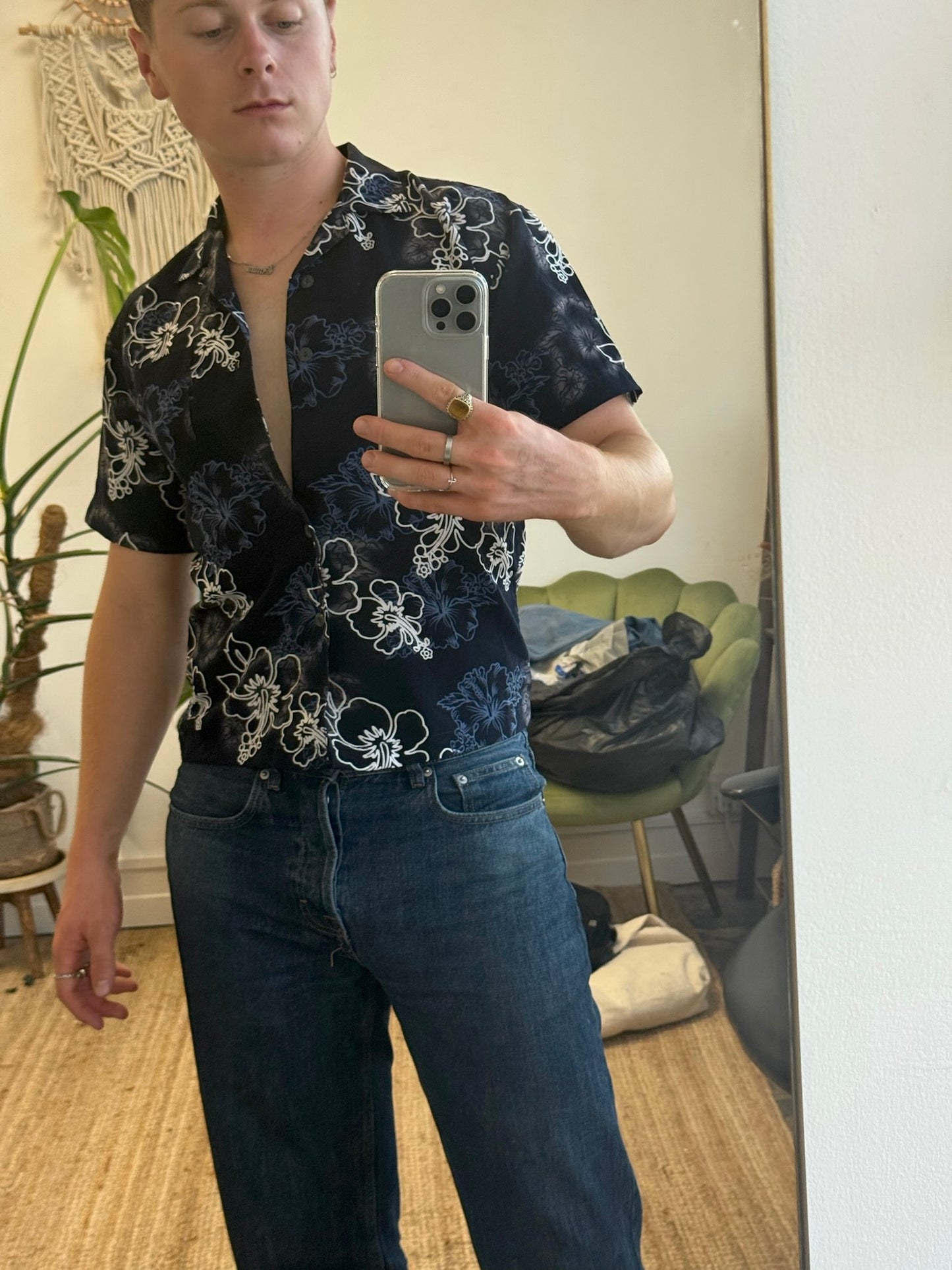 HAWAIIAN PRINT NAVY SHIRT