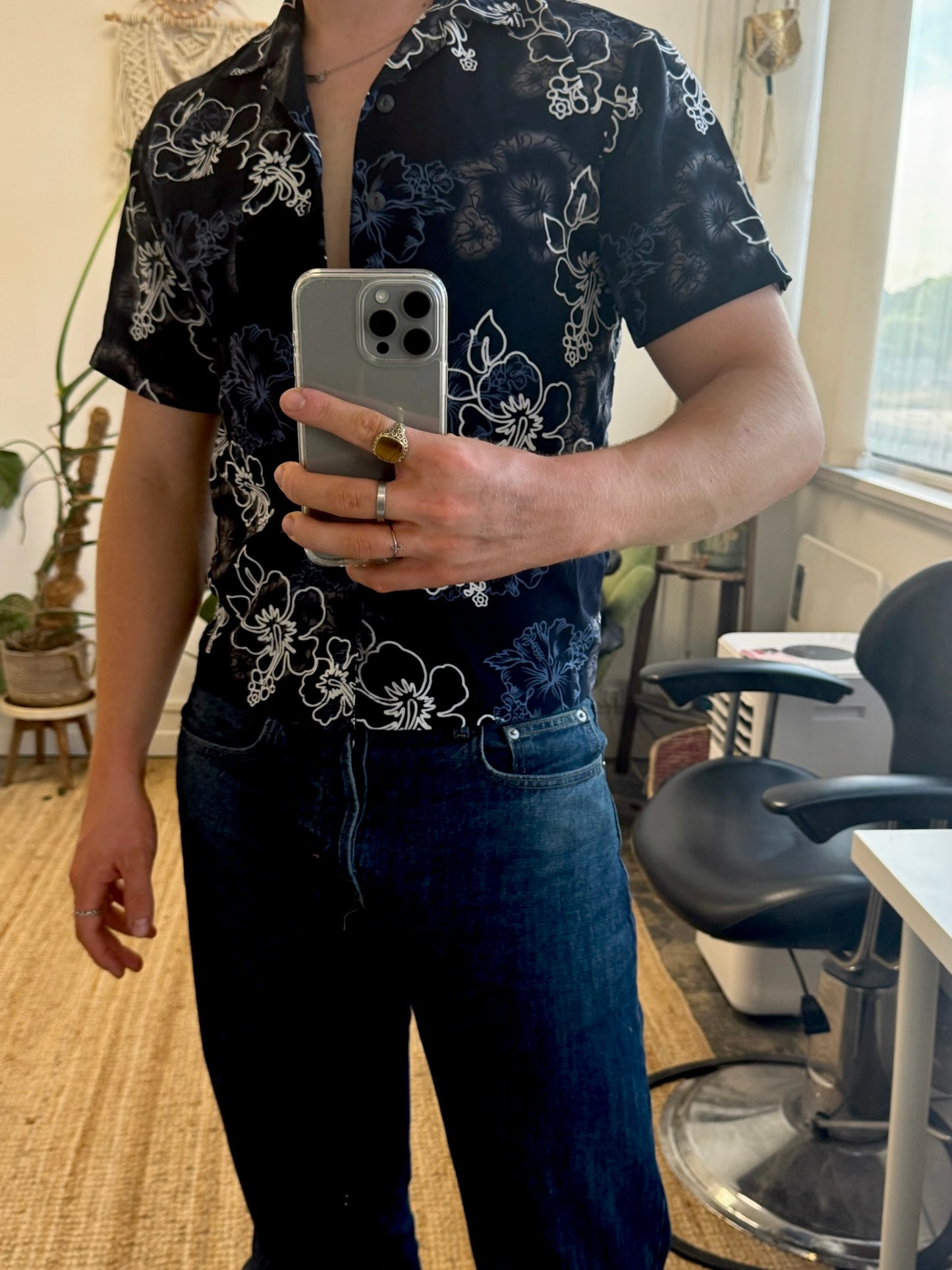 HAWAIIAN PRINT NAVY SHIRT
