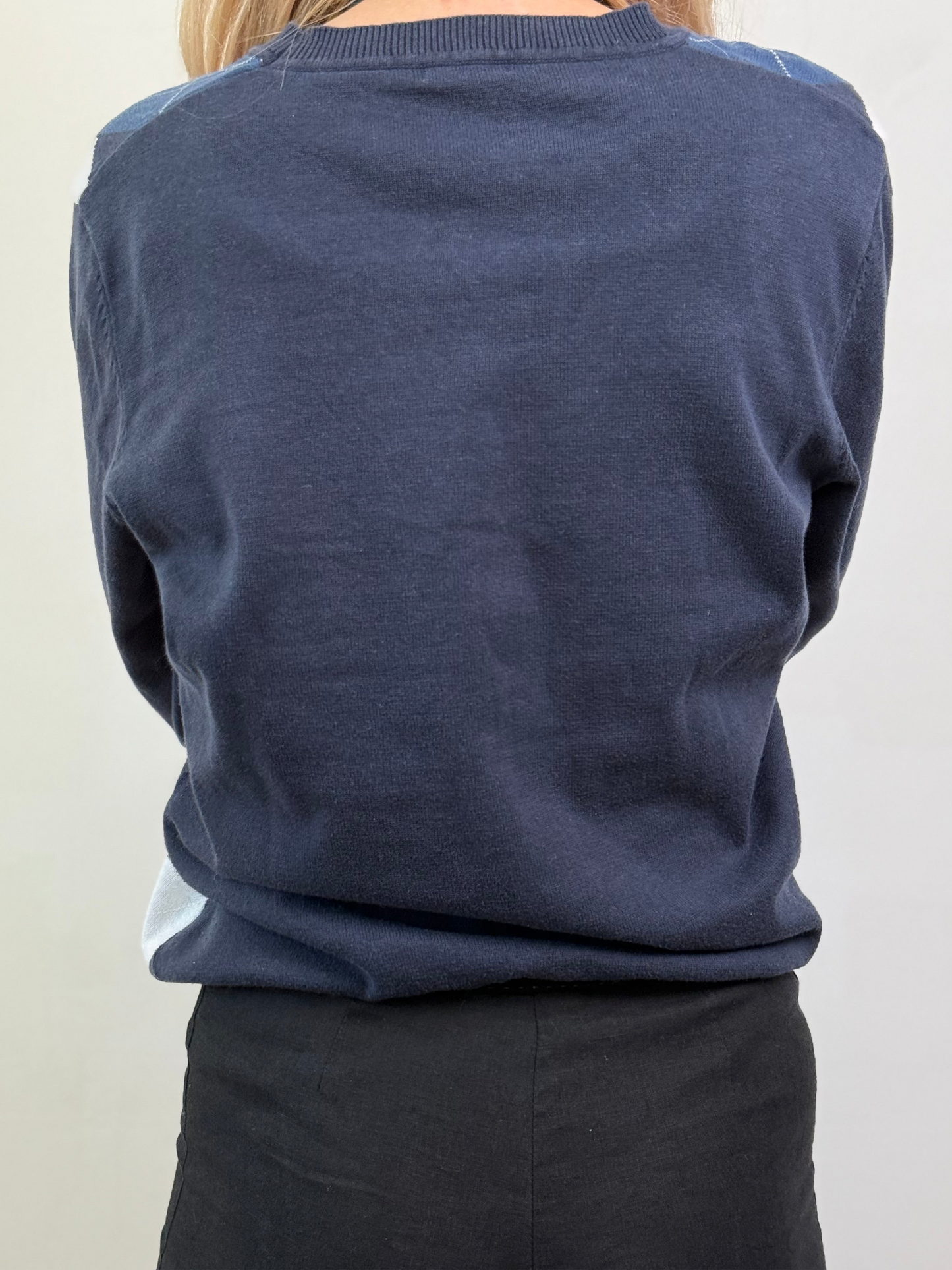 NAVY ARGYLE-PATTERN JUMPER