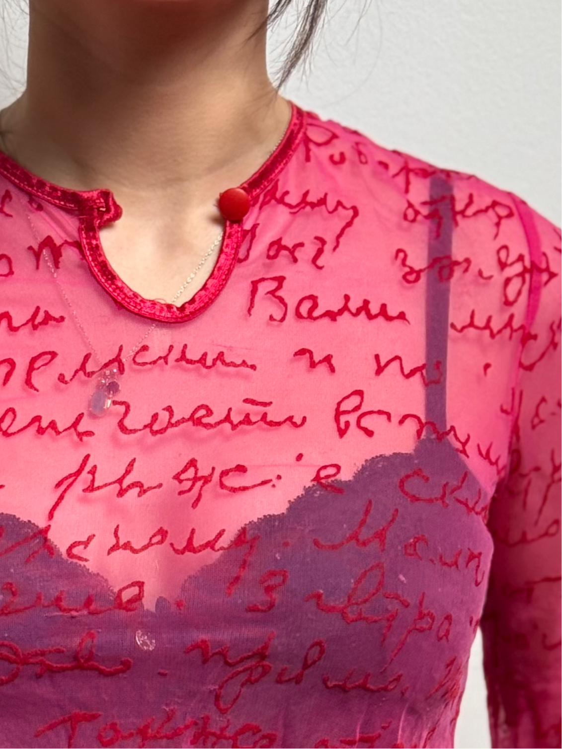 PINK HANDWRITING MESH TOP