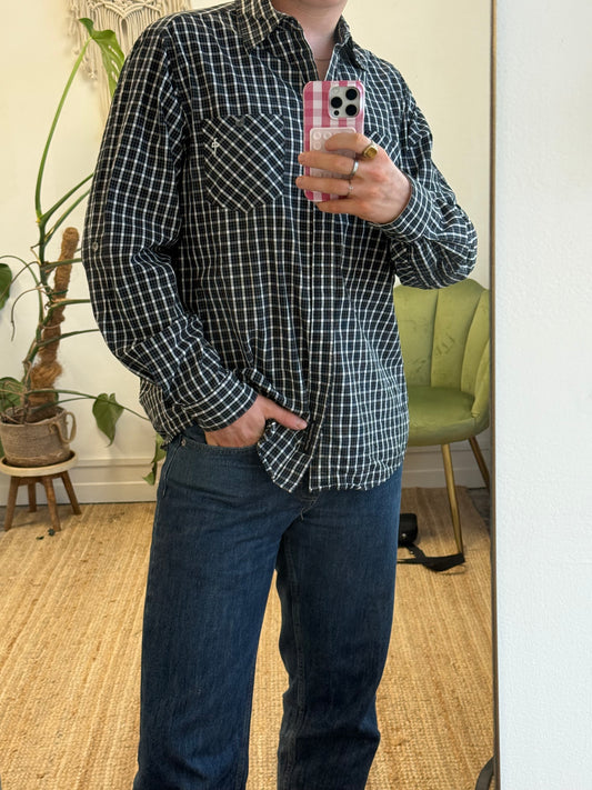 RARE SKATE APPAREL BLACK STRUCTURED CHECK SHIRT