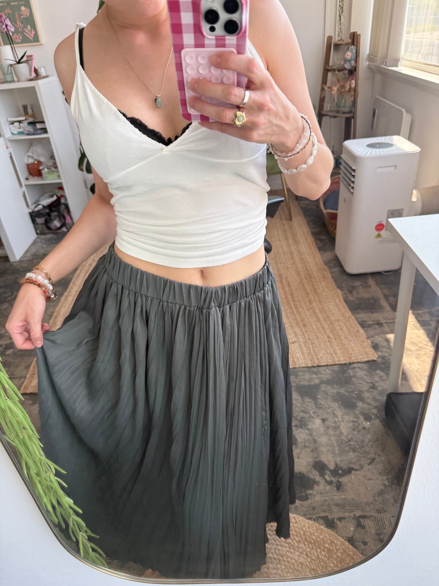 GREY ELASTICATED MAXI SKIRT
