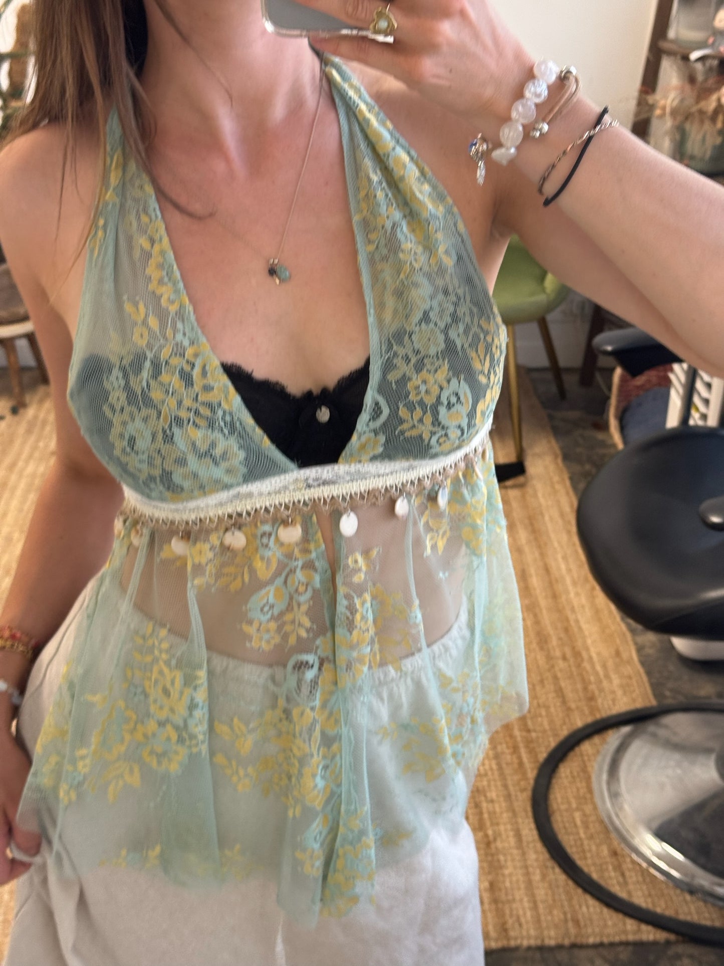 TIE BACK & HALTER SHEER LACE TOP